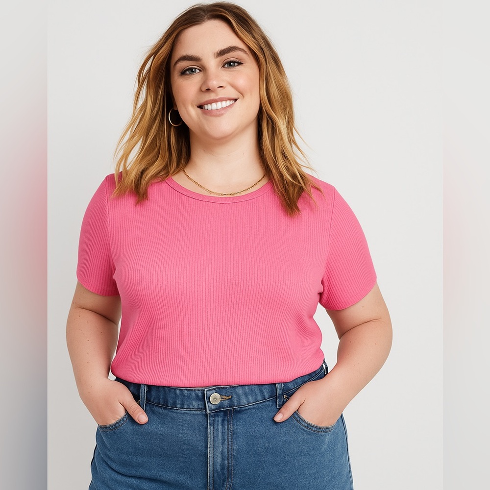 NWT Old Navy Women's Luxe Ribbed Vibrant Pink T-Shirt Size XXL